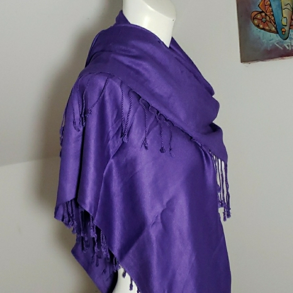 ECHO Deep Purple Rayon Large Scarf with Fringe. - Picture 3 of 14